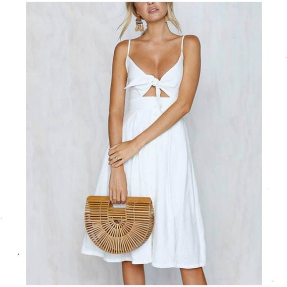 SOLD NEW UO Tie Front Midi Bow Summer Sundress - Picture 7 of 8